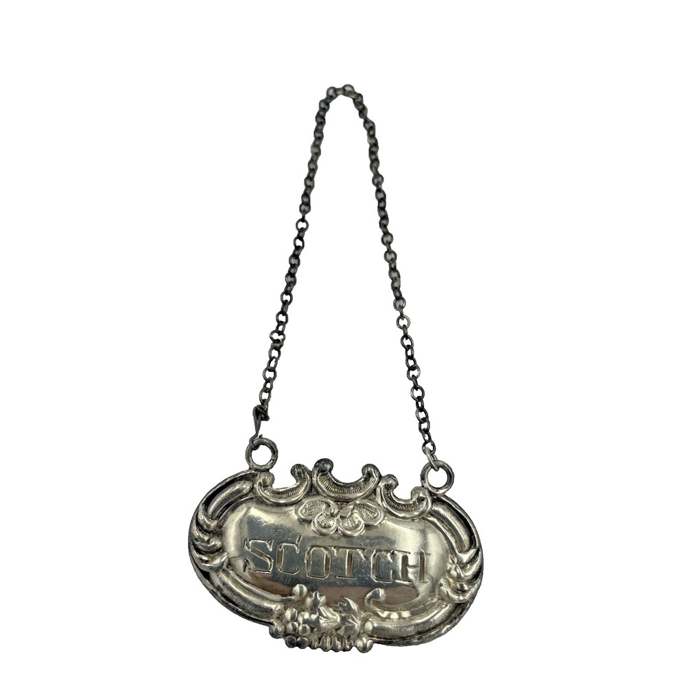 Vintage WEBSTER Sterling Silver SCOTCH  Liquor Bottle Label Decanter Tag